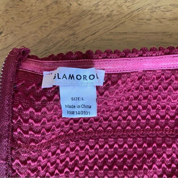 GLAMOROUS Maroon Bandage Strapless Midi Dress Size Large - Picture 6 of 10